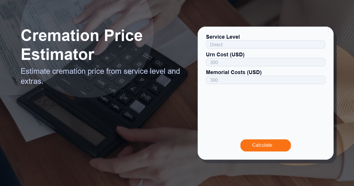 Estimate cremation price from service level and extras.