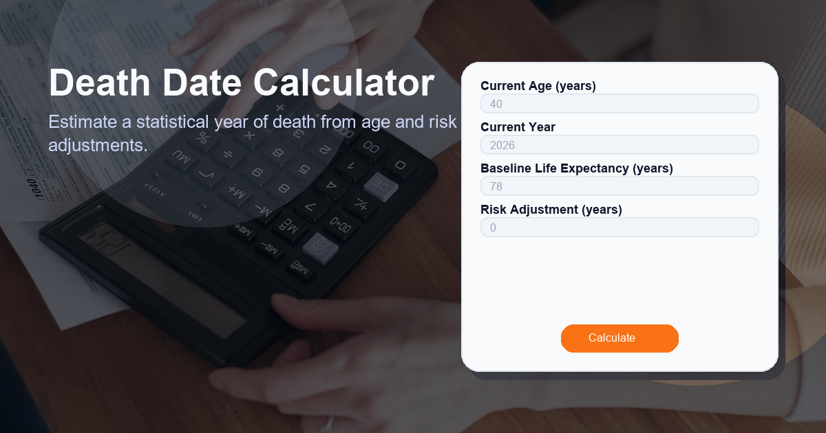 Estimate a statistical year of death from age and risk adjustments.