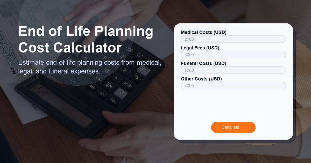 Estimate end-of-life planning costs from medical, legal, and funeral expenses.