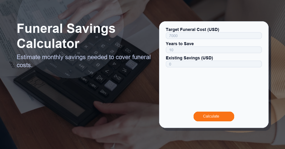 Estimate monthly savings needed to cover funeral costs.