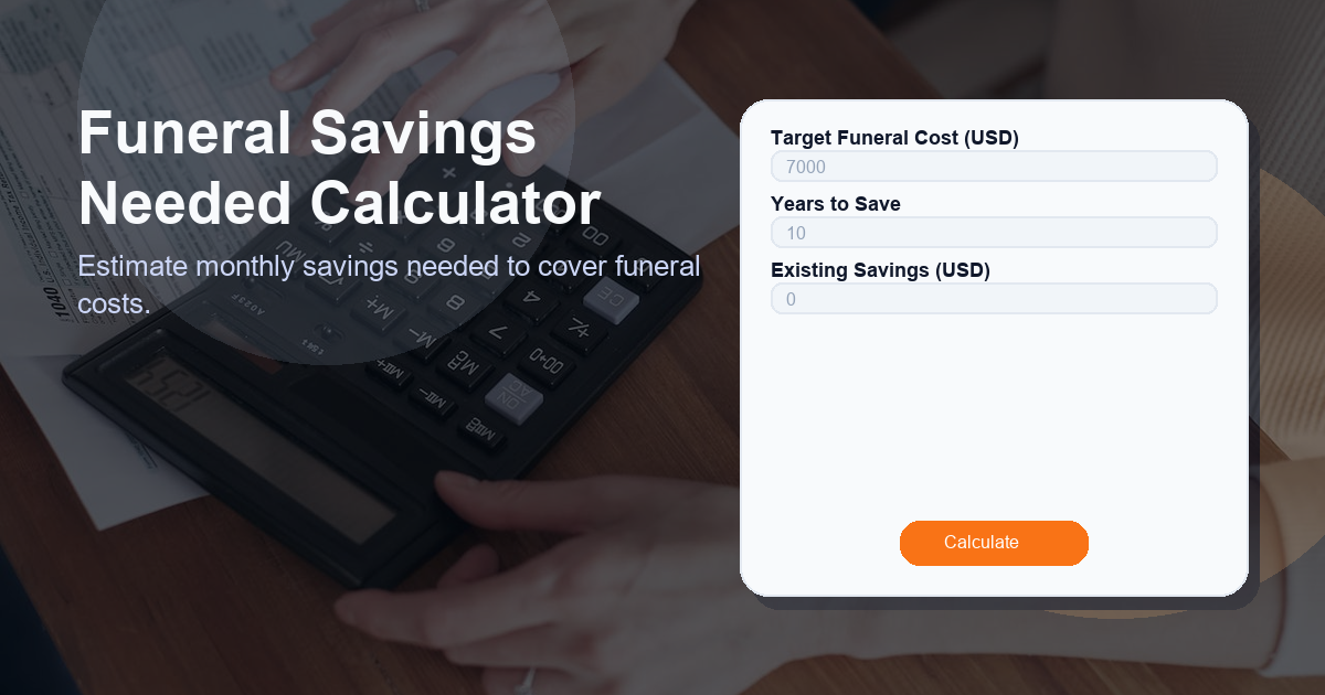 Estimate monthly savings needed to cover funeral costs.