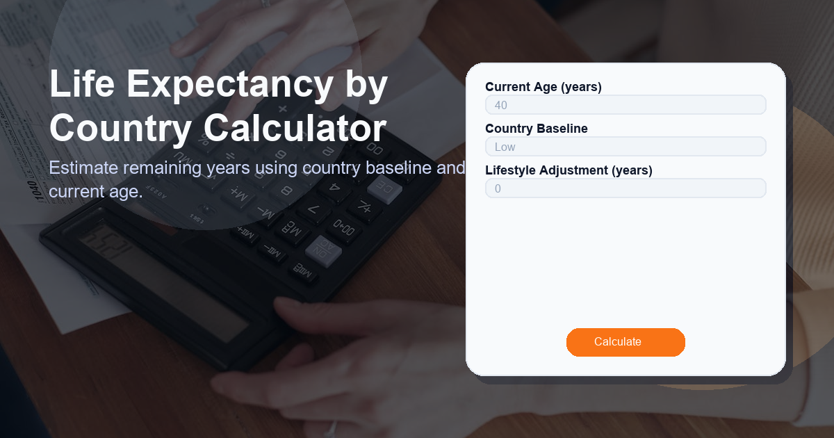Estimate remaining years using country baseline and current age.
