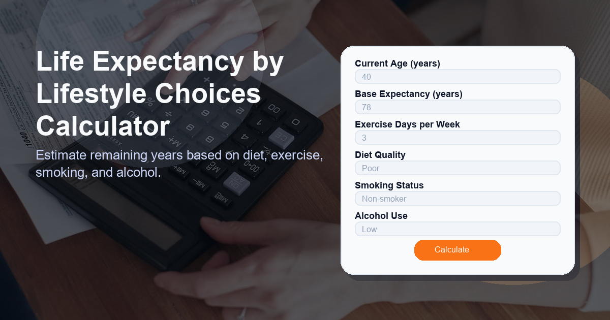Estimate remaining years based on diet, exercise, smoking, and alcohol.